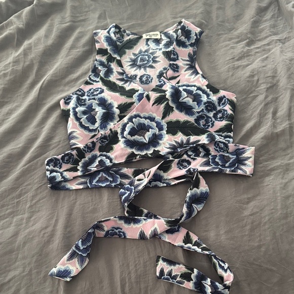 Show Me Your MuMu Tops - Show Me Your Mumu conga Crop Wrap Top Pink/Blue Floral size large
